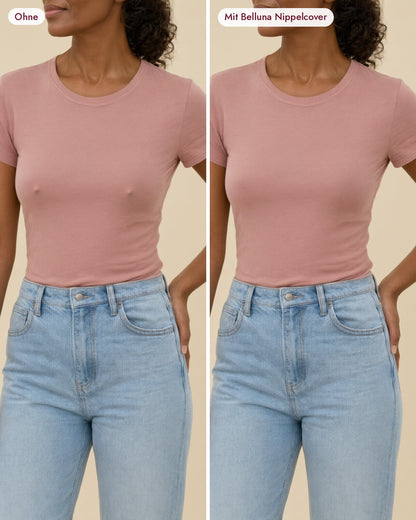 Ohne und mit Belluna Nippelcover unter einem T-Shirt